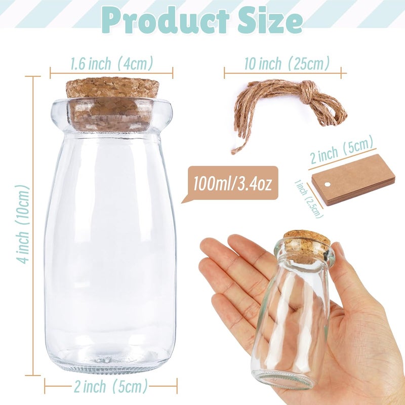 OurWarm 3.4oz Small Glass Jars with Lids, 12PCS Mini Glass Jars with Cork Twine Tags & Stickers, Versatile Potion Bottle Honey Spice Vials Candy Jars for DIY Crafts Birthday Wedding Gifts Party Favors - Image 2